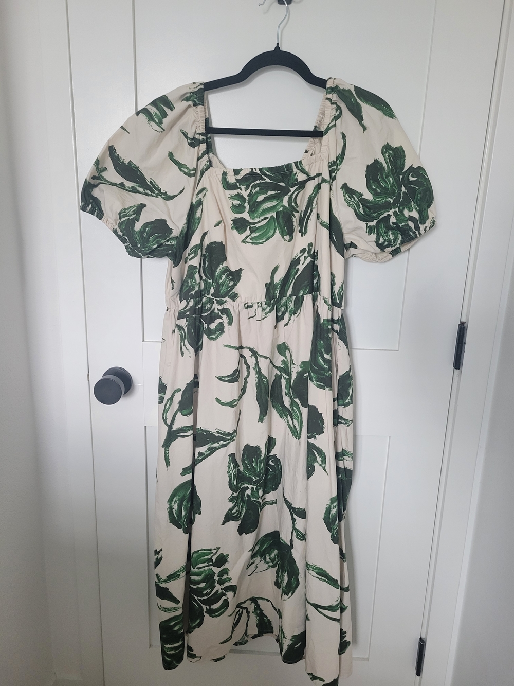 Time and Tru Cream Midi Dress with Green Floral Print